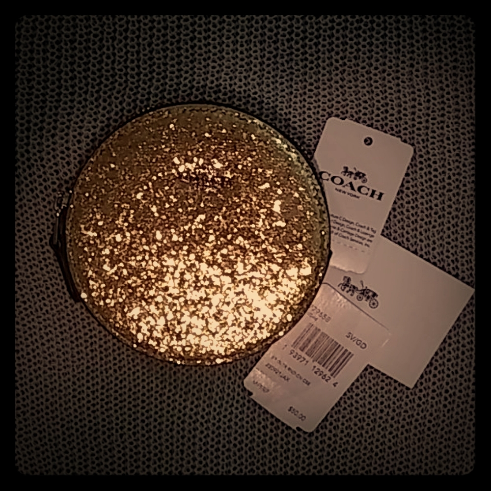 Round gold glitter Coach change bag